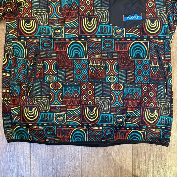 KAVU 1/4 button fleece size L red green yellow pattern - Picture 4 of 4